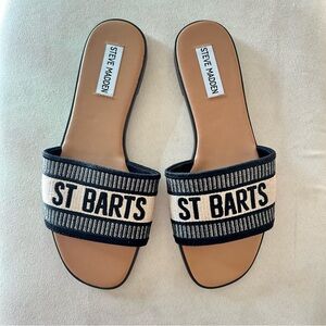 NEW Steve Madden St Barts Black and Cream Sandals 7.5